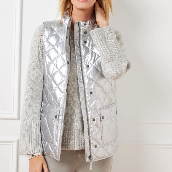 Talbots Jackets & Blazers - Talbots Shimmering Silver Quilted Vest